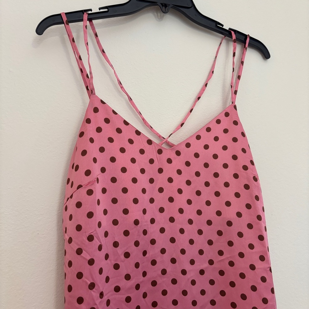 NWT Mango Pink and Brown Polka Dot Midi Satin Dress size S - Picture 4 of 13